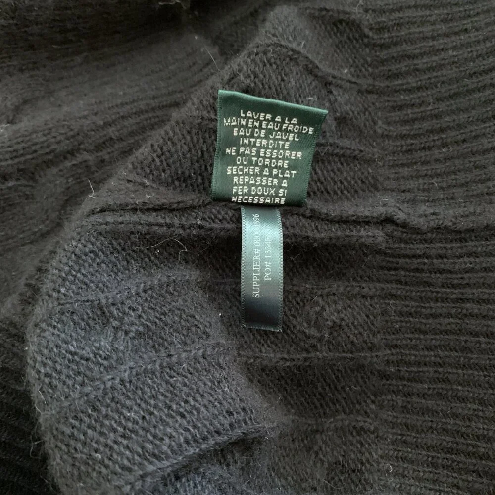 Lauren Ralph Lauren Black Collared Cable Knit Sweater Women's Size Medium Lambsw - Picture 10 of 10